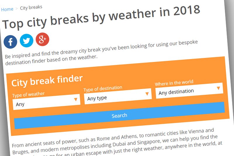 Weather2Travel.com launches city break tool to inspire travellers’ choice