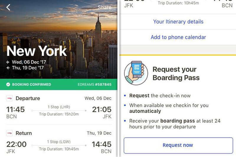 EDreams ODIGEO app enables automatic flight check-in