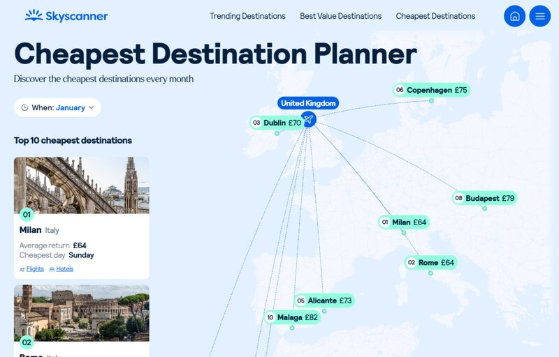 Skyscanner unveils new Cheapest Destination planner tool